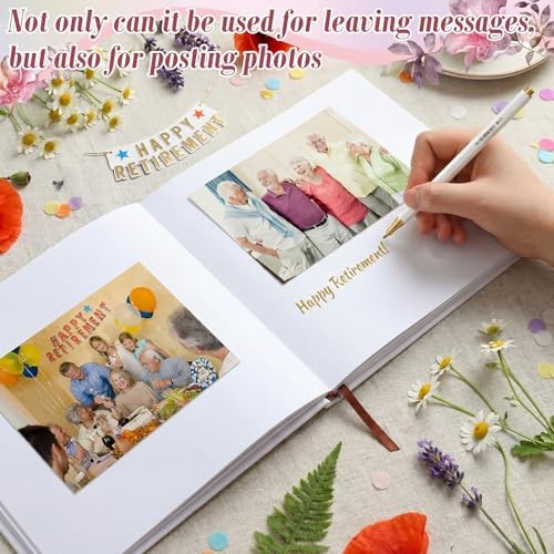 Retirement Guest Book with 2 Markers 8.7'' Square, White, Flowers
