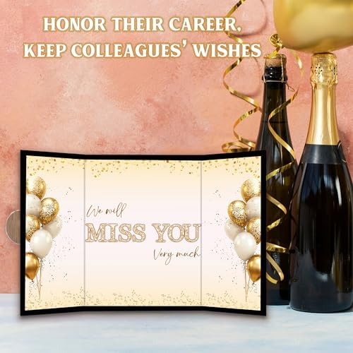 Black Gold Retirement Party Decoration - We Will Miss You Guest Book - Alternative Signature Book for Women Men - Golden Signing Card Board-Retirement Gifts For Farewell Party Supplies & Favors-A05