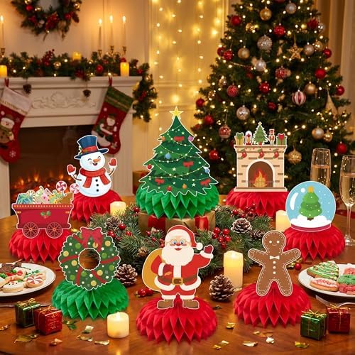 Christmas Decorations - Santa Snowman Stocking Christmas Tree Honeycomb Centerpieces