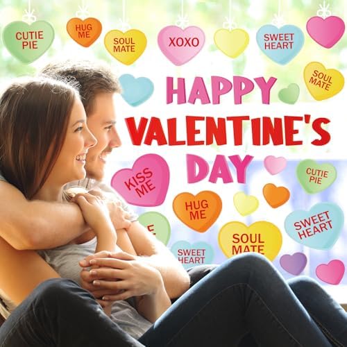 Whaline Happy Valentine's Day Window Clings Conversation Candy Heart Window Decals Double-Side Glass Decals for Home Party Supplies, 7.9 x 11.8 Inch, 9 Sheets