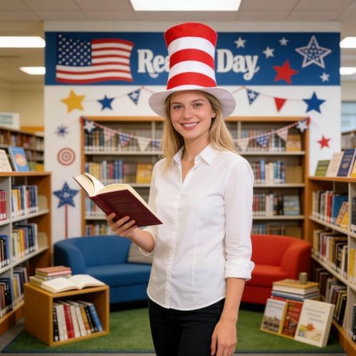 Halloween Red and White Striped Stovepipe Top Hat for Dress Up Adults Women