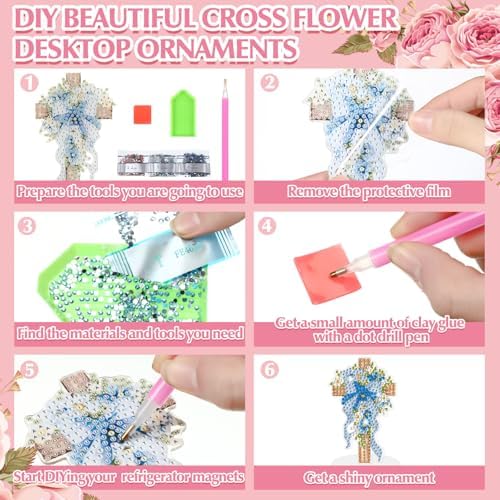Kosiz 9 Pcs Cross Diamond Painting Tabletop Decor Christian Diamond Art Kit