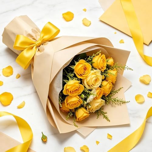 30Yards 1In Yellow Satin Ribbon for Flower Bouquet Wedding Birthday Party