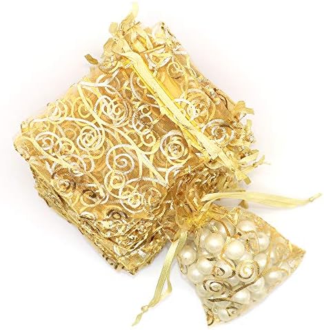 Staruby Organza Gift Bags 100pcs Gold Sheer Bag 3x4 Inch Mesh Favor Bags