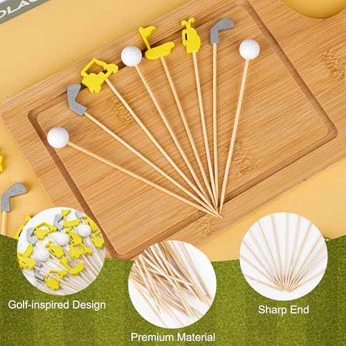 Aodaer 200 Pieces Golf Cocktail Picks for Appetizers 4.7 Inch Golf Themed Decorative End Fruit Toothpicks Skewers Bamboo Cocktail Picks for Sports Catered Events Buffet Party Supplies, Yellow
