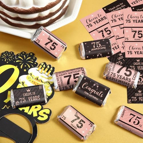 Tenare 90 Pcs 75th Birthday Candy Wrappers, Pink Stickers