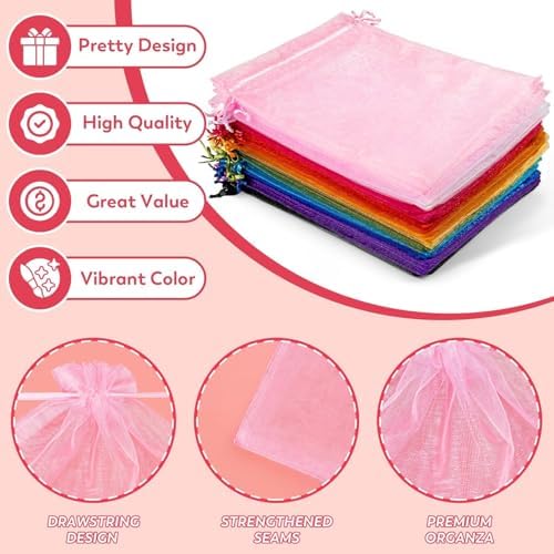 Crweety 50Pcs Large Organza Bags 6x9, Small Mesh Gift Bags Drawstring
