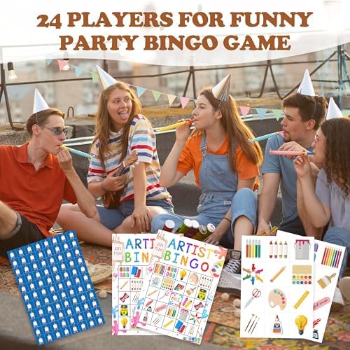 Artist Bingo Game, Painting Party Bingo Cards Set, Art Themed Birthday Games Party Bingo Supplies for Paint Lovers, Adults Family Friends Holiday Activities Favors Decorations for 24 Player, 01