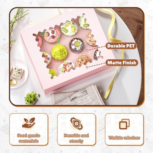 RYDDOY 12 Pack Pink Cupcake Boxes, Hold 12 Count Cupcake, Cupcake Carriers