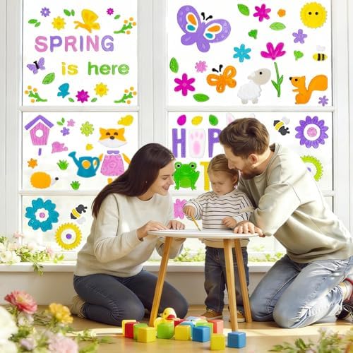 6 Pack Spring Window clings – Reusable Window Cling for Glass Windows