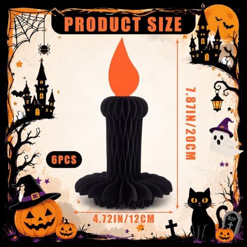 Fourluoo 6pcs Halloween Table Decoration Black Candle Honeycomb Centrepiece