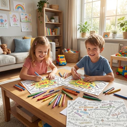 45pcs Positive Affirmations Disposable Coloring Placemats Motivational Crafts for Kids Classroom Mindfulness Activity Coloring Poster Empowering Party Supplies Paper Table Mats