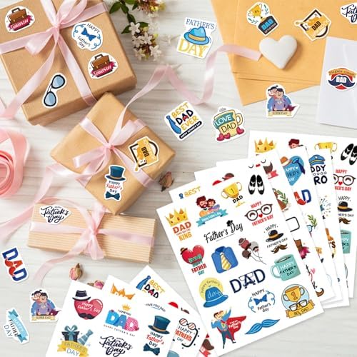 Fathers Day Stickers, 312Pcs Happy Fathers Day Stickers, Dad Stickers, Dad Day Gifts, Vivid Self-Adhesive Label Decals for Envelope Seal Cards Boxes Gift Wrap Mothers Day Party Favors Decorations