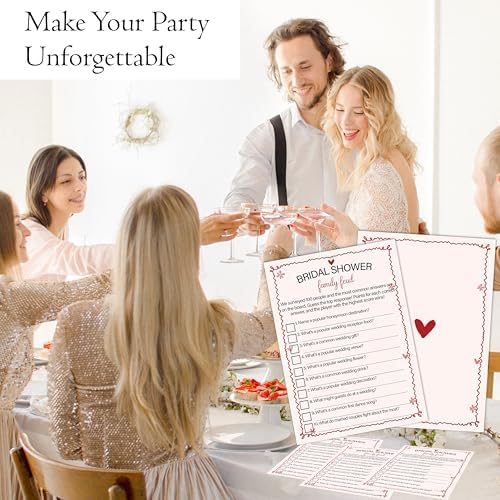 Pink Bridal Shower Family Feud Games Cards - 30 Fun Wedding Party Game Cards for Bridal Shower, Engagement, Bachelorette & Newlywed Party, Icebreaker Activity Supplies & Decorations
