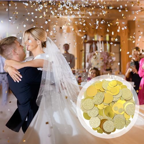 200 PCS Gold Confetti Glitter for Tables, Round Gold Table Confetti, Glitter Golden Dots Decorations for Birthday Party Anniversary Supplies Bridal Baby Shower Party Wedding Decor