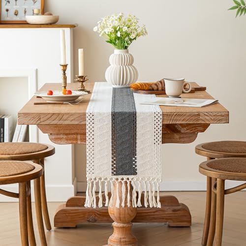 FEXIA Farmhouse Table Runner for Home Decor 12x48 Grey Fall Home Decor