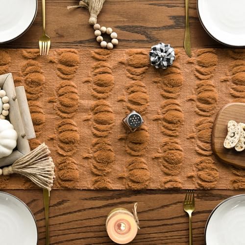 Artoid Mode Caramel Soft Faux Fur Pumpkins Fall Table Runner 13x36 Inch