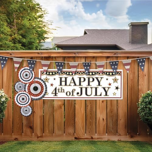 Beistle Happy 4th of July Sign Banners, 21” x 5’, 2 Pack – Summer Patriotic Holiday Welcoming Party Supplies with Stars, Independence Day Decorations for Indoors & Outdoors