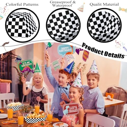100 Pcs Black and White Checkered Paper Food Trays, Pre-Folded Classic Disposable Food Boats for Hot Dogs, Fries, Nachos, Snacks, Carnival, Picnic, Sports Events, BBQ, Party Supplies