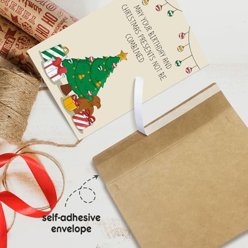 Funny Christmas Birthday Card for Him Her, Humorous December Bday Card Gift for Friends Sister Brother, May Your Birthday And Christmas Presents Not Be Combined
