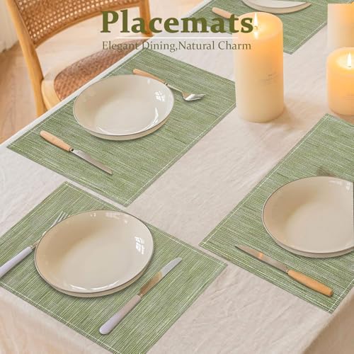 Bloss Green Placemats Set of 6-12x18 Inch Washable Easy to Clean Table Mats