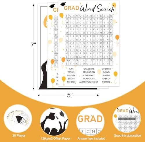 COCHIE 30 Players 2026 Graduation Party Games, Graduation Words Search Game, Word Scramble Guess Game with Answer Key, Grad Parties Supplies Favor (Grad Word Search)