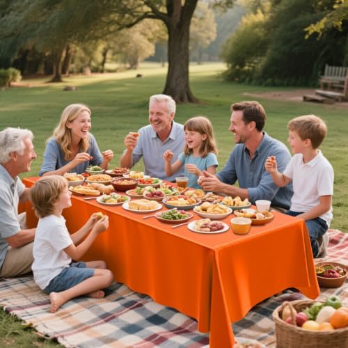 4 Pack Plastic Tablecloth 54" x 108"Disposable Orange Tablecloth Rectangle Plastic Table Cover for 6 to 8 Foot Tables Indoor or Outdoor Parties Birthdays Weddings Christmas
