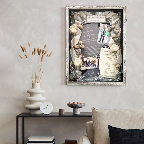 Large Shadow Box Frame 18x24 Display Case, White Wedding Bouquet Memory Box