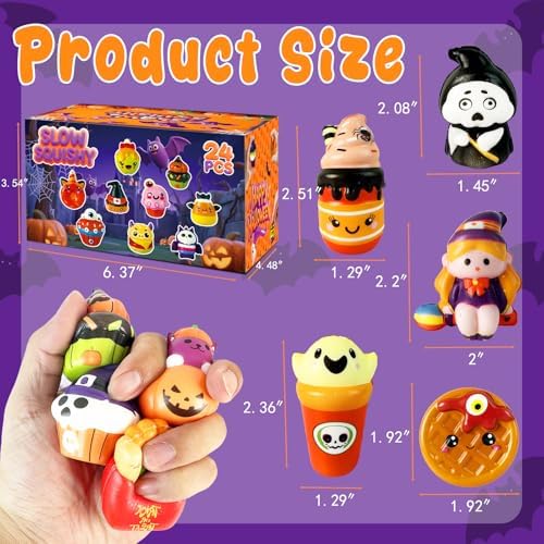 24PCS Halloween Squishies Toys for Adults,Slow Rising Stress Toys,Halloween Trick or Treat Toys,Party Favors Toys for Adults,Soft Fidget Squeeze Toys for Anxiety Relief
