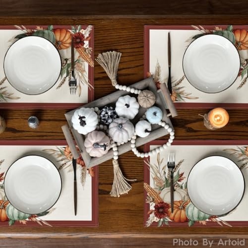Artoid Mode Pumpkin Corn Leaves Fall Placemats Set of 4-12 x 18 Inch