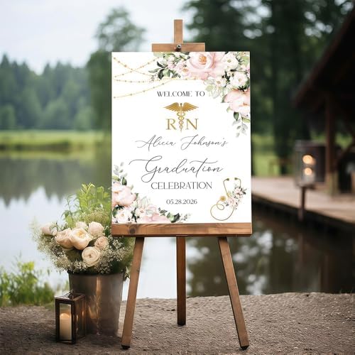 Custom Rn Welcome Sign For Graduation Party 2026, Personalized Nurse Name Pink Floral Graduation Sign, Outdoor Medical Celebration Decor