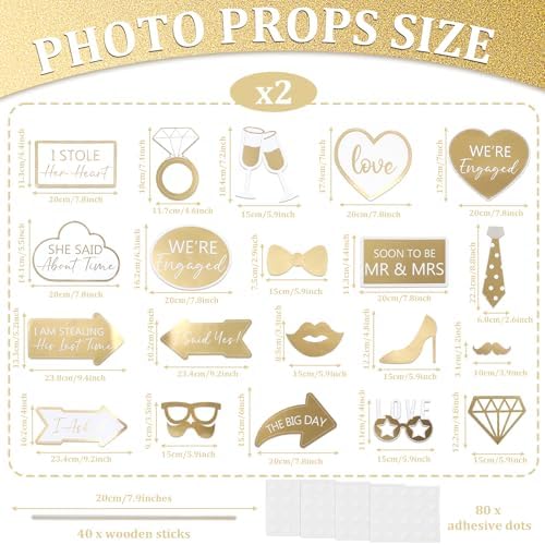 40Pcs Engagement Party Decorations Gold Engagement Photo Booth Props We are Engaged Photo Props Decorations for Wedding Reception Bridal Shower Ceremony Party Supplies Favors