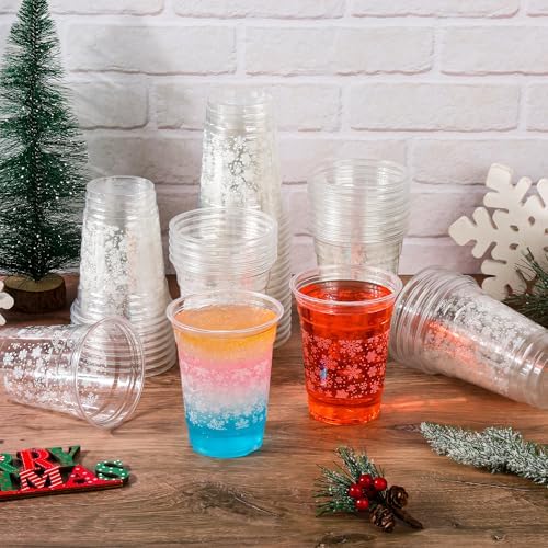 AimFun 100 Ct Snowflakes Plastic Cups Christmas Clear Party Cup, 12oz