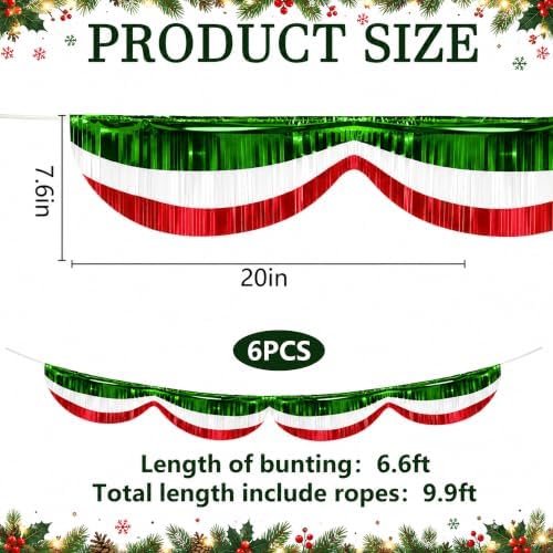 6 Pcs 40 Ft Christmas Foil Fringe Bunting,Red Green Tinsel Streamers Banner