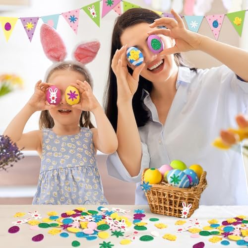 600Pcs Easter Foam Stickers Glitter Bunny Eggs Chick Stickers