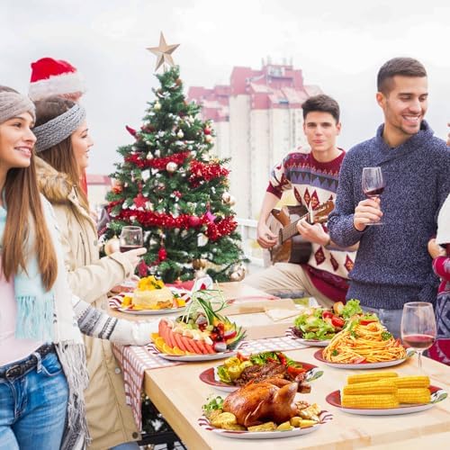 50Pcs Christmas Oval Paper Plates -10" x 12" Large Disposable Heavy Duty Party Plates for Christmas Party Supplies