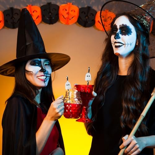 JarThenaAMCS 40Pcs Halloween Ghost Paper Straws Glitter Ghost Disposable Drinking Straw Black White Decorative Straws for Trick or Treat Birthday Party Supplies