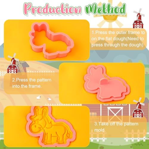 Jspupifip 16 Pack 3D Cookie Cutters Set,Stamps DIY Press Molds Farm Animal
