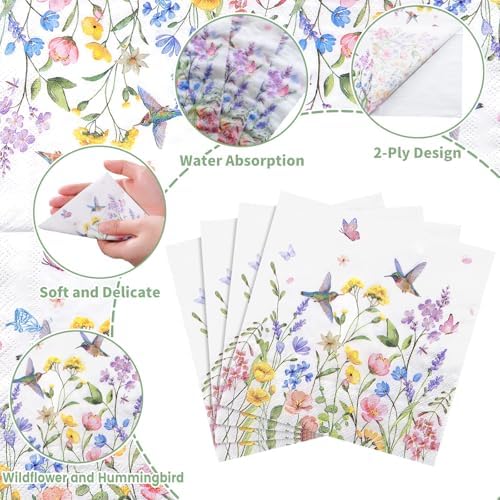 NatNarr 100 Pcs Wildflower Napkins, 5" Floral Cocktail Napkins