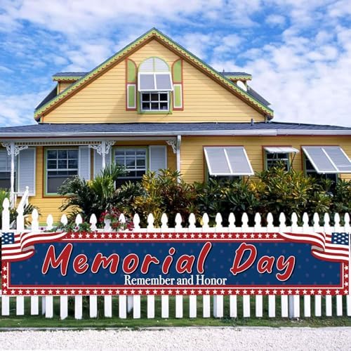 Memorial Day Banner 120x20Inch - Memorial Day Decorations, Remember and Honor Banner for Fence Yard Sign Patriotic Decorations Party Supplies