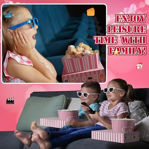 Dunzoom 20 Pcs Pink Movie Night Supplies Movie Night Paper Snack Trays Popcorn Candy Holder Theater Snack Boxes Cardboard Holder Food Trays for Party