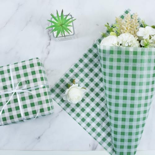 BEISHIDA Gingham Tissue Paper Bulk, Forest Green White Checkered Wrapping Tissue Paper for Gift Bags, 14 x 20 Inch Gift Wrap for Birthday Easter Jungle DIY Crafts Decor Holiday Flowers,50 Sheets