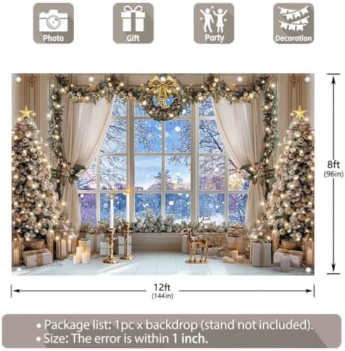 12x8ft Fabric Christmas Winter Window Photography Backdrop
