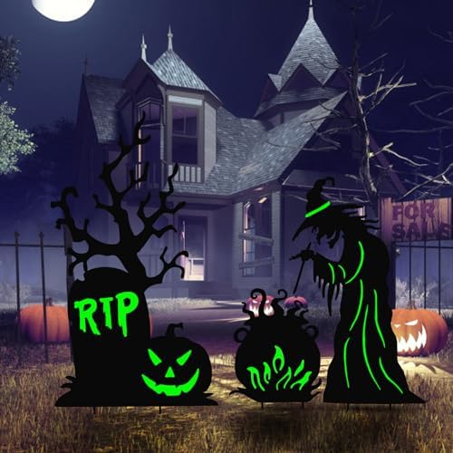 BRIGHTDECK 3 Pcs Halloween Witch Yard Signs Outdoor Decorations, Large