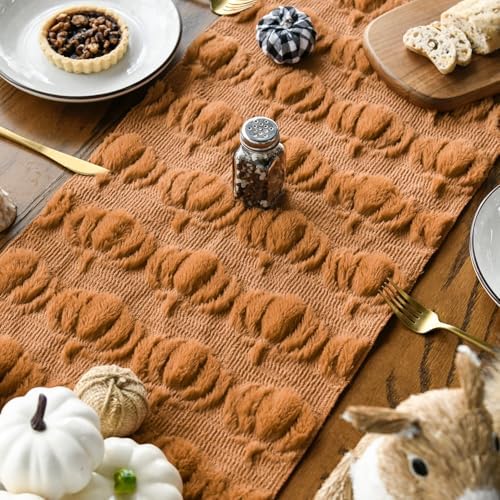 Artoid Mode Caramel Soft Faux Fur Pumpkins Fall Table Runner 13x36 Inch