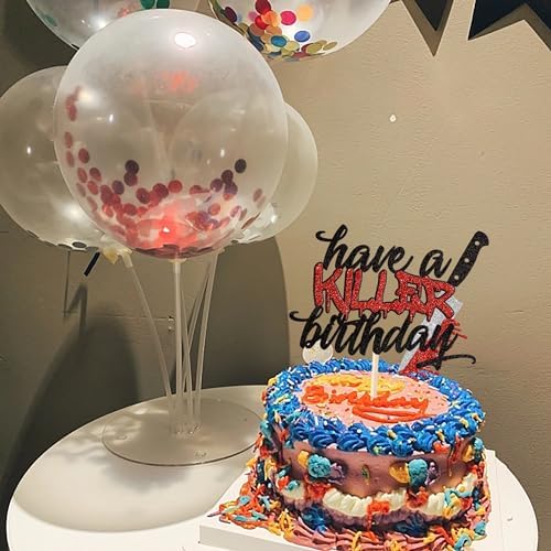 1 Pack Have a Killer Birthday Cake Topper Glitter Halloween Horror Birthday Cake Pick Decoration for Bloody Horror Movie Theme Cake Decoration Birthday Party Supplies