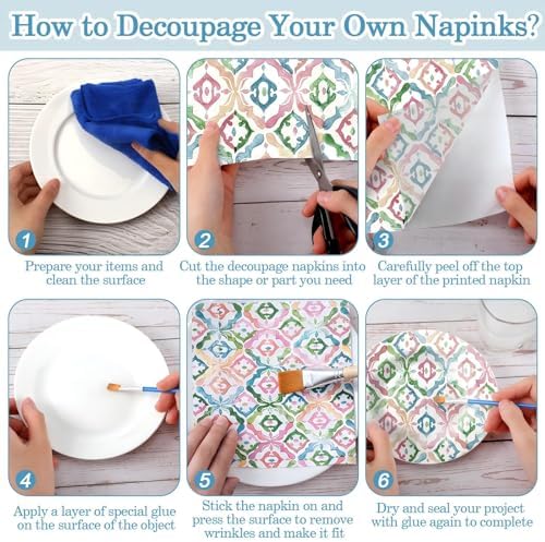 Yexiya 36 Sheet 6 Style Mediterranean Tile Paper Napkins for Decoupage