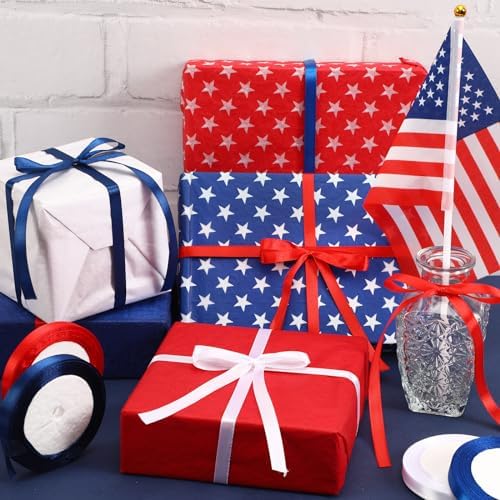 DECYOOL 4 Rolls 100 Yds 4th of July Ribbon Red White Blue Patriotic Ribbons