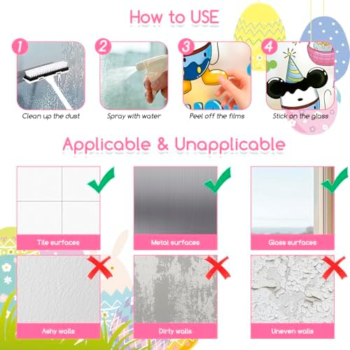Easter Window Clings for Glass Decorations - 60 Pcs Double-Sided Happy Easter Sticker Cute Bunny Egg Rabbit Gel Window Clings Spring Window Decals Film Duck Mouse Decor for Office Classroom Home Wall