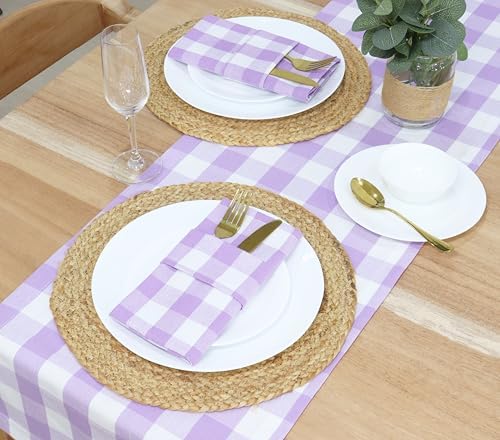 PurpleEssences Plaid Napkins 18x18 Buffalo Plaid - Lavender & White